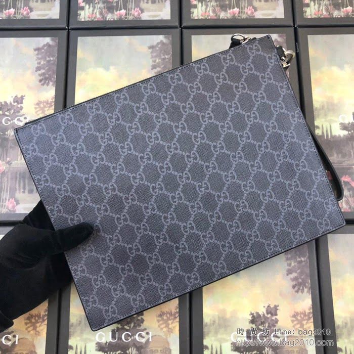GUCCI古馳手包 新款 547084 印花GG 黑PVC鷹頭圖案 男士手拿包  ydgq3491